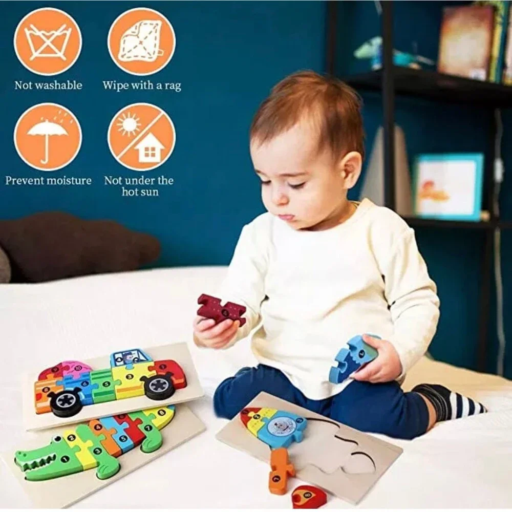 Montessori Wooden Jigsaw Puzzle: Numbers, Colors & Animals